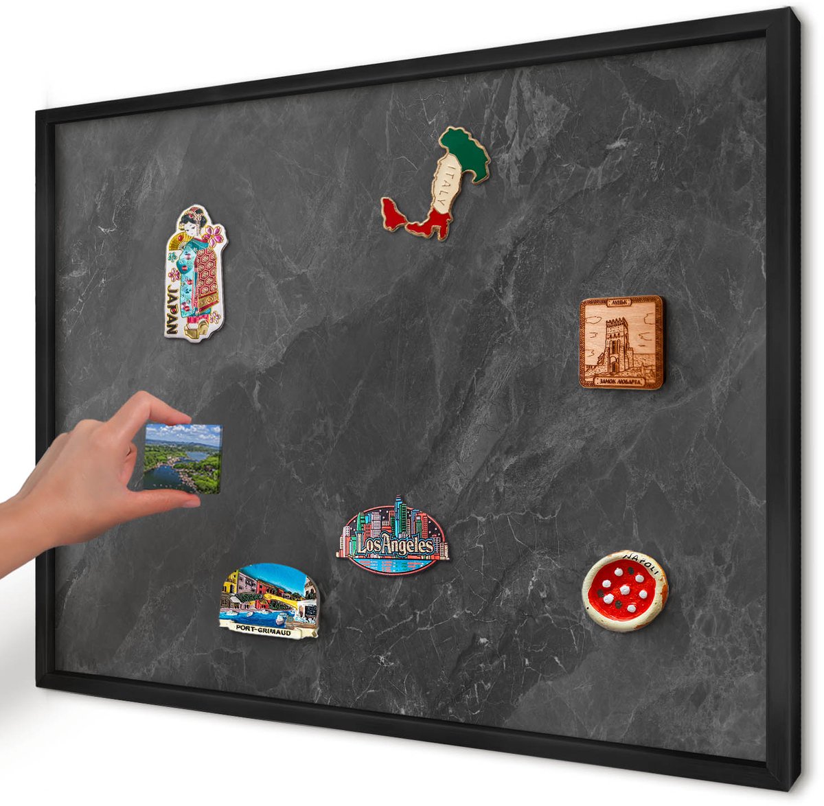 Artprintcave Zwart Magneetbord mit Zwart Frame - 70x50 cm - Grijze Elegantie Bord Voor Magneten - Minimalist Notitiebord - Texturen
