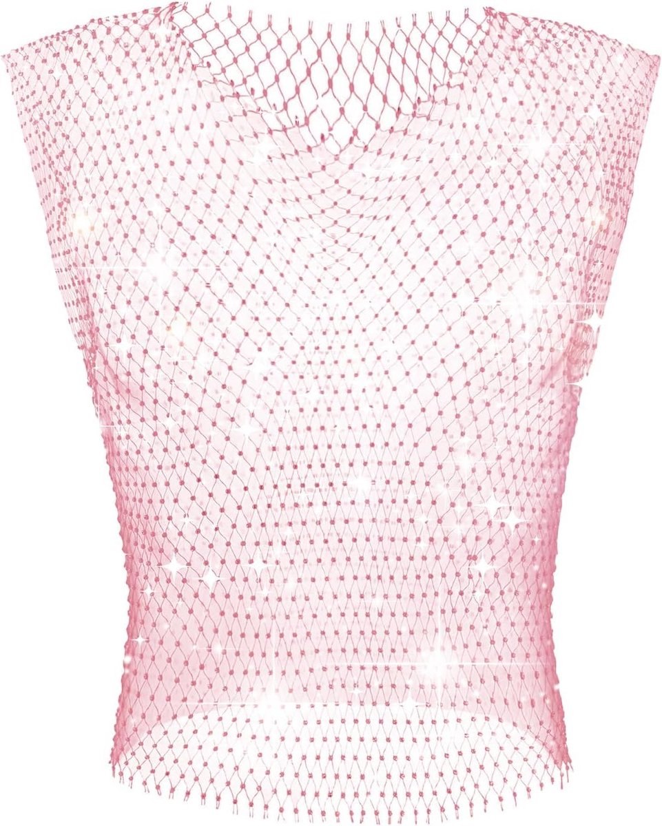 mesh strass tops fishnet tanktop sexy cropped shirt rave doorzichtig vest