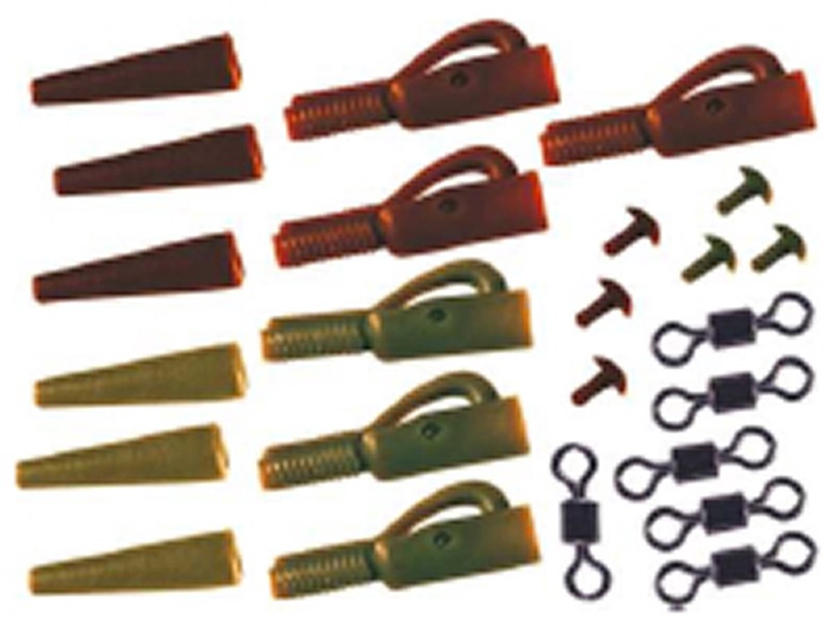 LFT Lead Clip Set with Swivel + Pin 6pcs. (brown + olive)