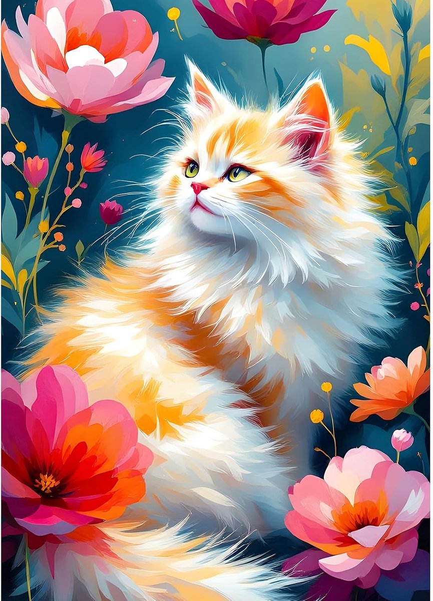 Oranje kat diamant schilderij kits voor beginners en volwassenen, 5D DIY wilde bloemen diamant kunst kits, ronde volledige boor kat edelsteen kunst ambachten, doe-het-zelf kitten schilderen op