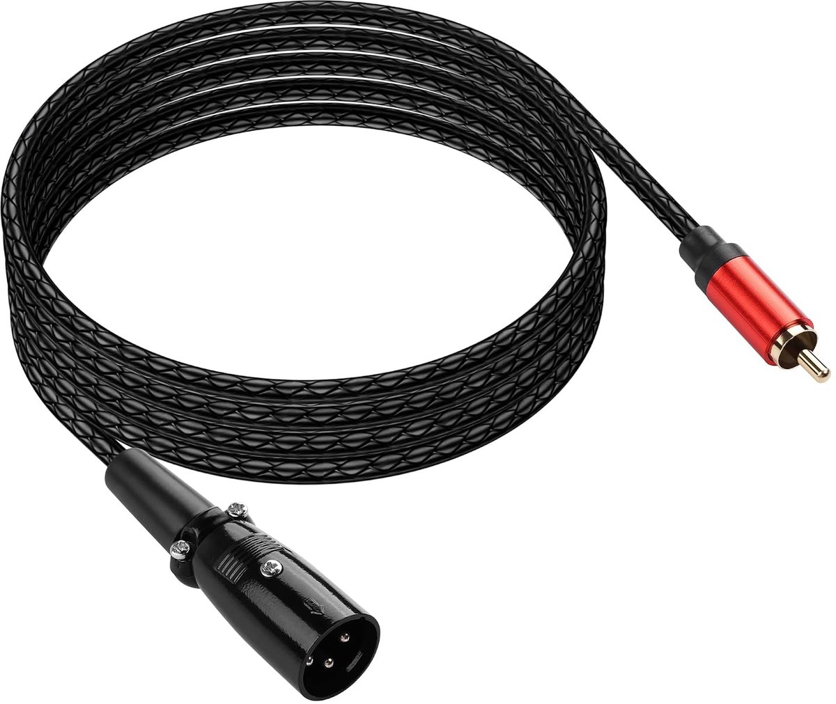 2 m XLR-3-pins stekker naar RCA-stekker audiokabel, adapterkabel voor symmetrisch naar asymmetrisch, superzachte metalen behuizing met ledertextuur met vergulde stekker, geschikt voor