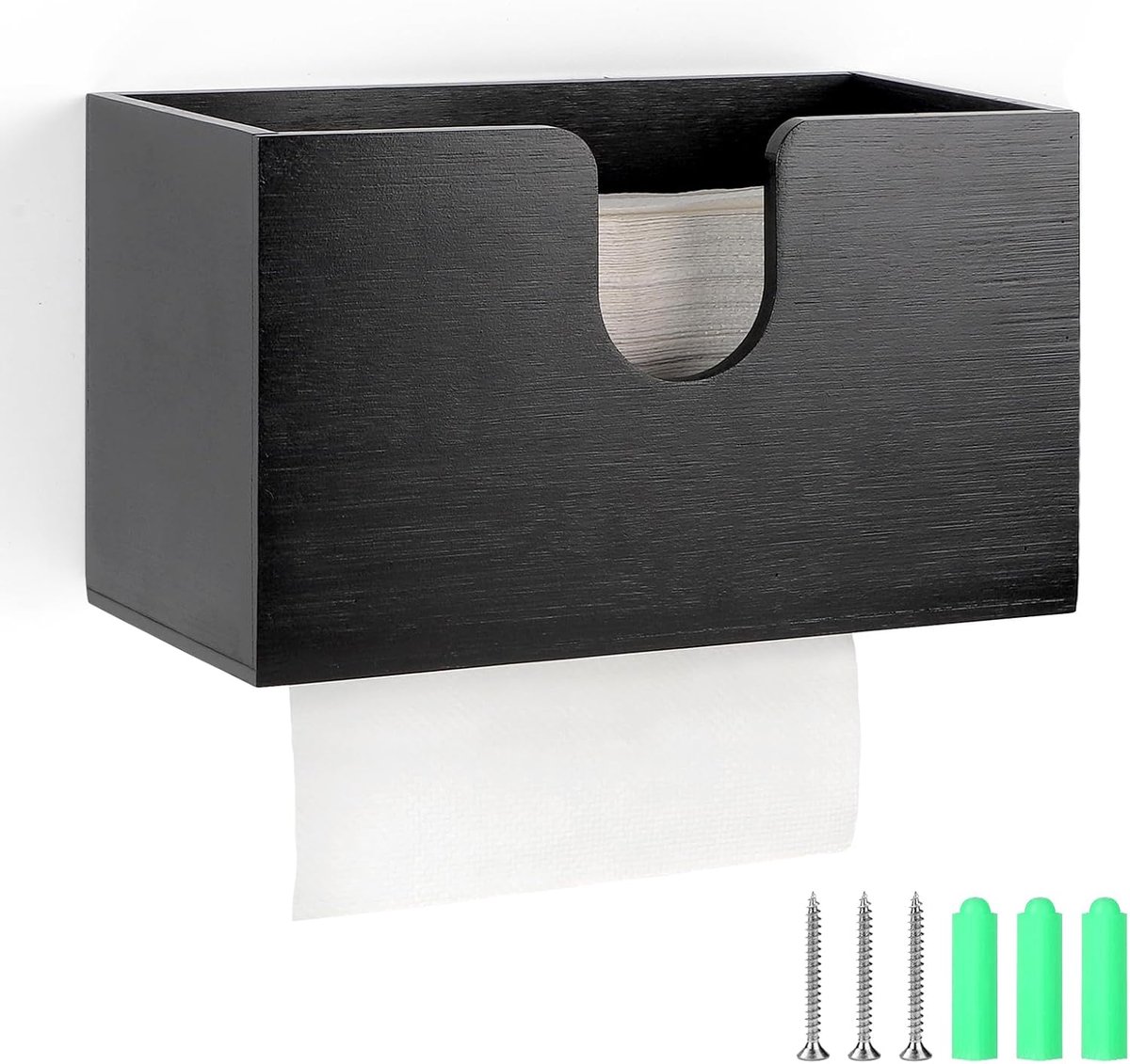 Papieren handdoek dispenser 27,5x15x13cm - bamboe - muurbevestiging - snel vullen - ShopVlot