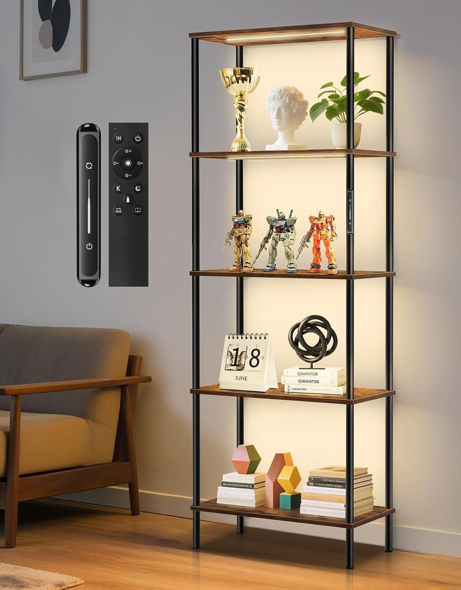 LED Boekenkast Met 5 Lagen - Brede Staande Boekenkast Met Dimbare Verlichting - Touch- En Afstandsbediening Met Timer - Vrijstaand Opbergrek 60 × 30 × 170 cm Voor Woonkamer, Slaapkamer En Kantoor