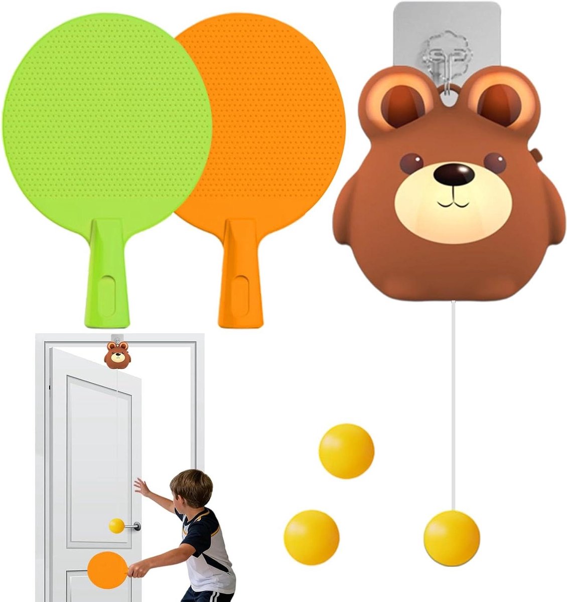 Tafeltennis Set - Pongspel Deur - Coördinatie Training - Deurkozijn Montage - 18.2 x 12.6 x 8.4 cm - Beer