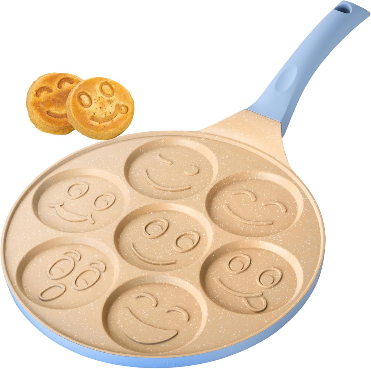 Antiaanbak Pannenkoekpan, Design Gezichtjes, Inductie, Crêpepan | Dubbele Laag. Soft-Touch Handvat. 7 Pannenkoeken of Crêpes. Voor het Hele Gezin. Leuke Ontbijten. Gelijkmatige Warmte