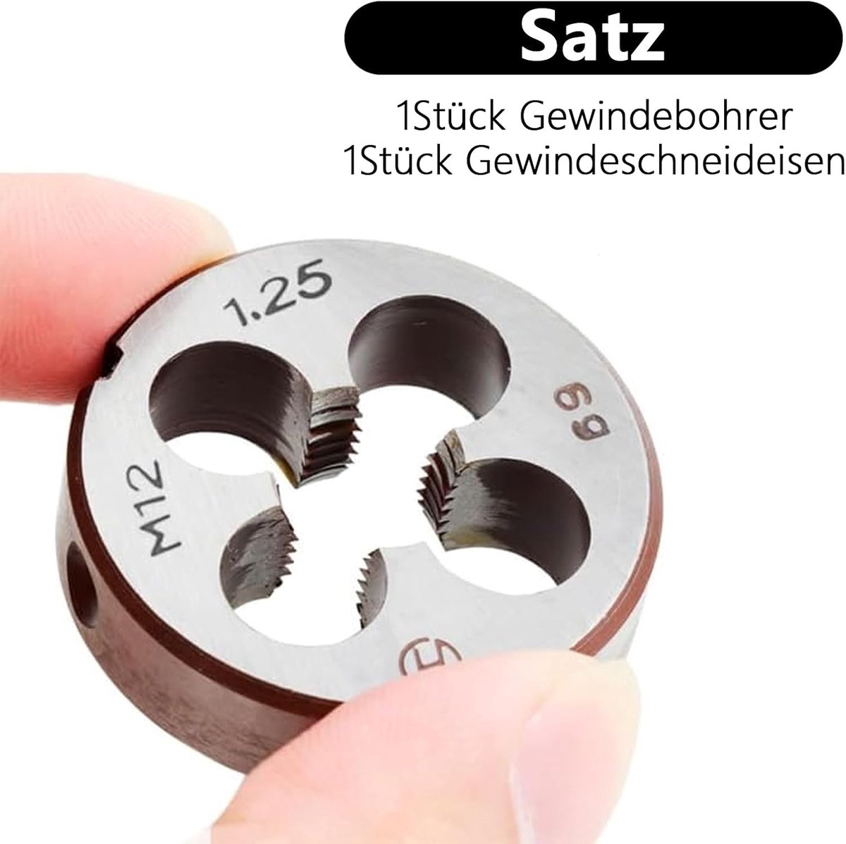 M12 x 1,25 mm, HSS schroefdraadboor en snijijzerset, rechtse schroefdraad, fijne schroefdraad, rechte geribbelde draadsnijder