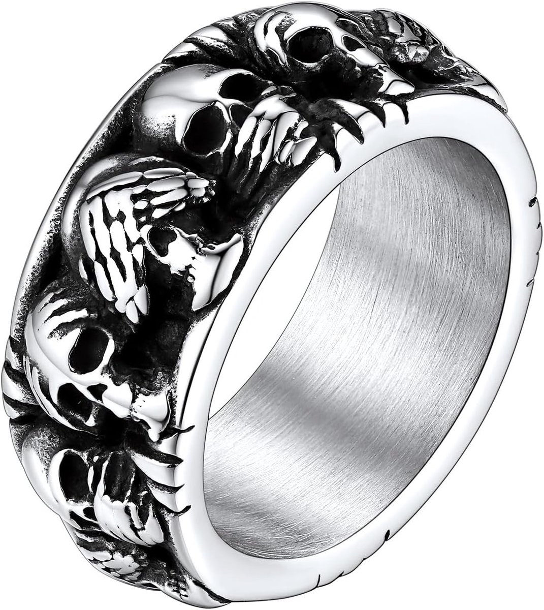 Ringen, punk, gothic, doodshoofd, skeletring, roestvrij staal, vintage bikervingerring, 8 ringmaten naar keuze, doodshoofd, sieraden voor Halloween en verjaardag