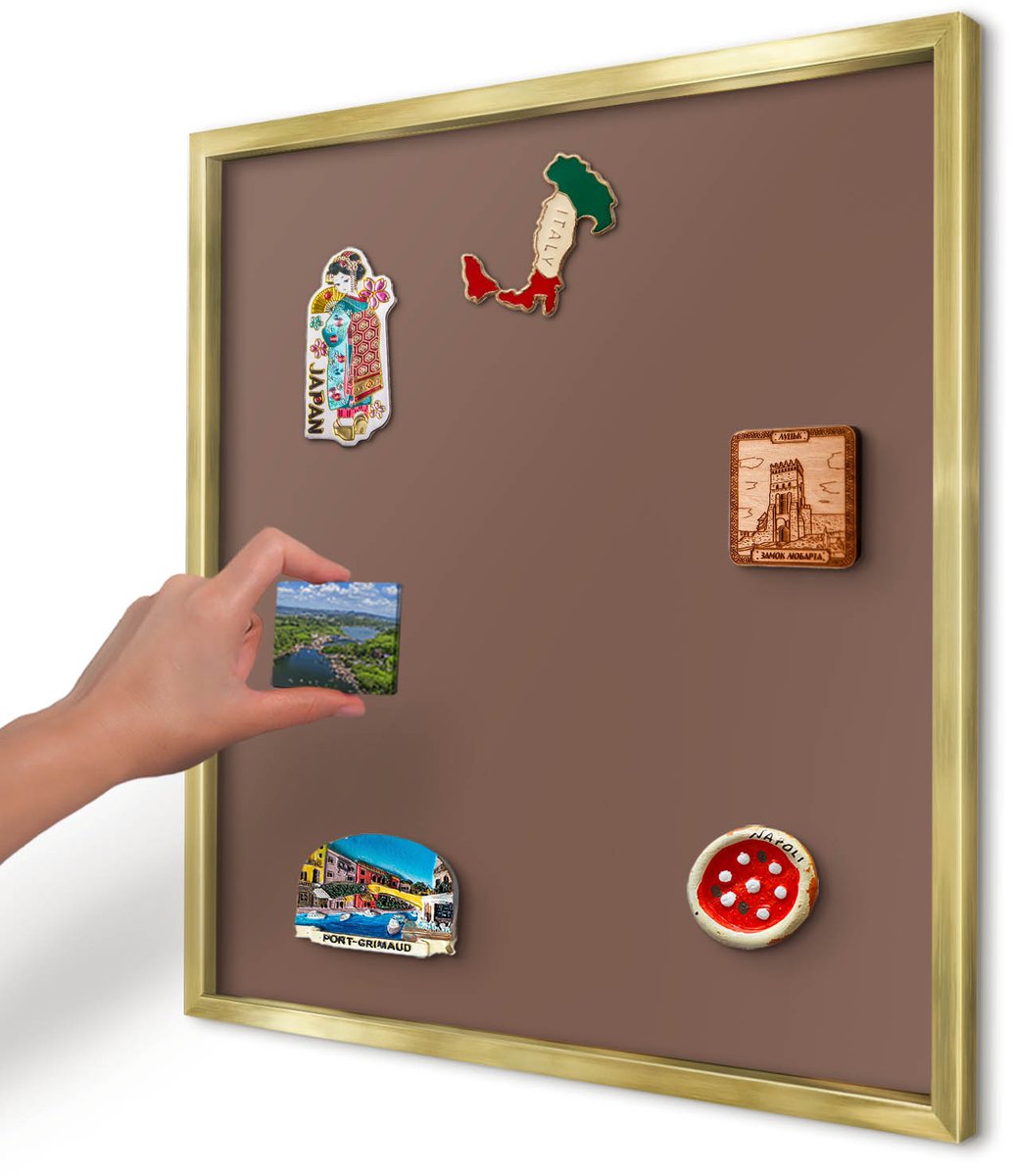 Artprintcave Bruin Magneetbord mit Gouden Frame - 50x50 cm - Bruine Kleur Magnetische Organizer - Minimalist Magnetisch Bord Voor Magneten - Achtergronden En Patronen