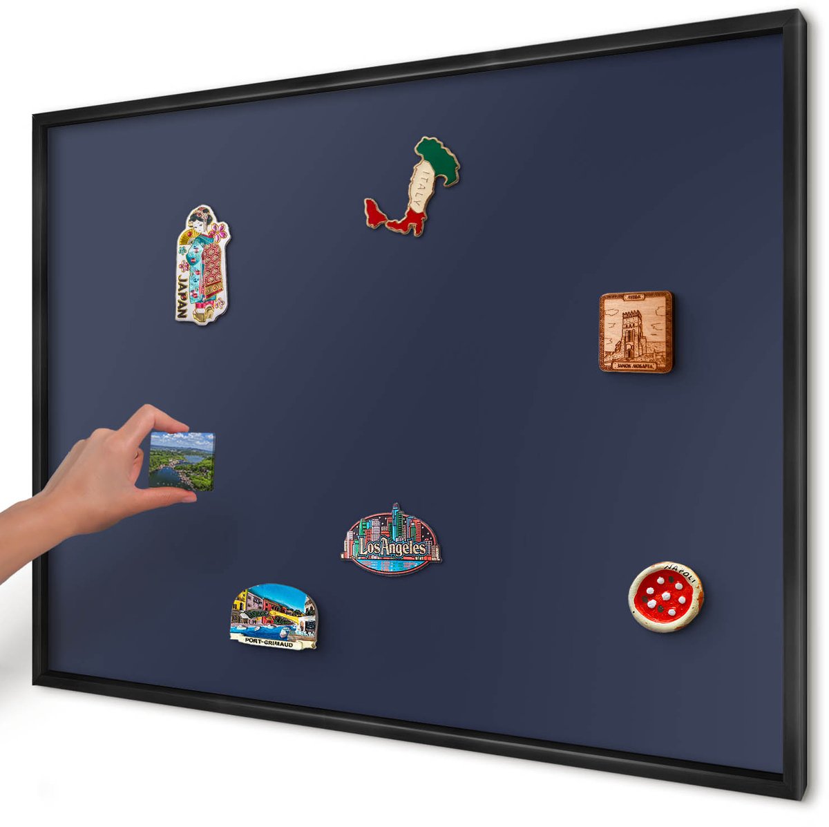 Artprintcave Marine Magneetbord mit Zwart Frame - 100x70 cm - Donker Marineblauw Magneetbord Voor Foto's - Minimalist Bord Voor Magneten - Achtergronden En Patronen