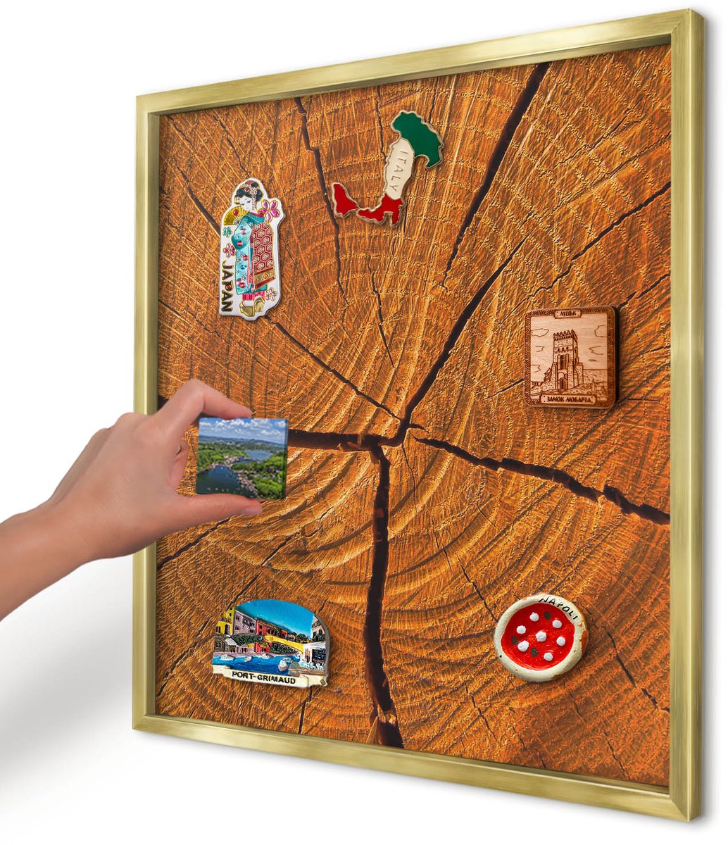Artprintcave Oranje Magneetbord mit Gouden Frame - 50x50 cm - Houtnerf Magnetisch Bord Voor Magneten - Rustiek Magneetbord Voor Keuken - Texturen