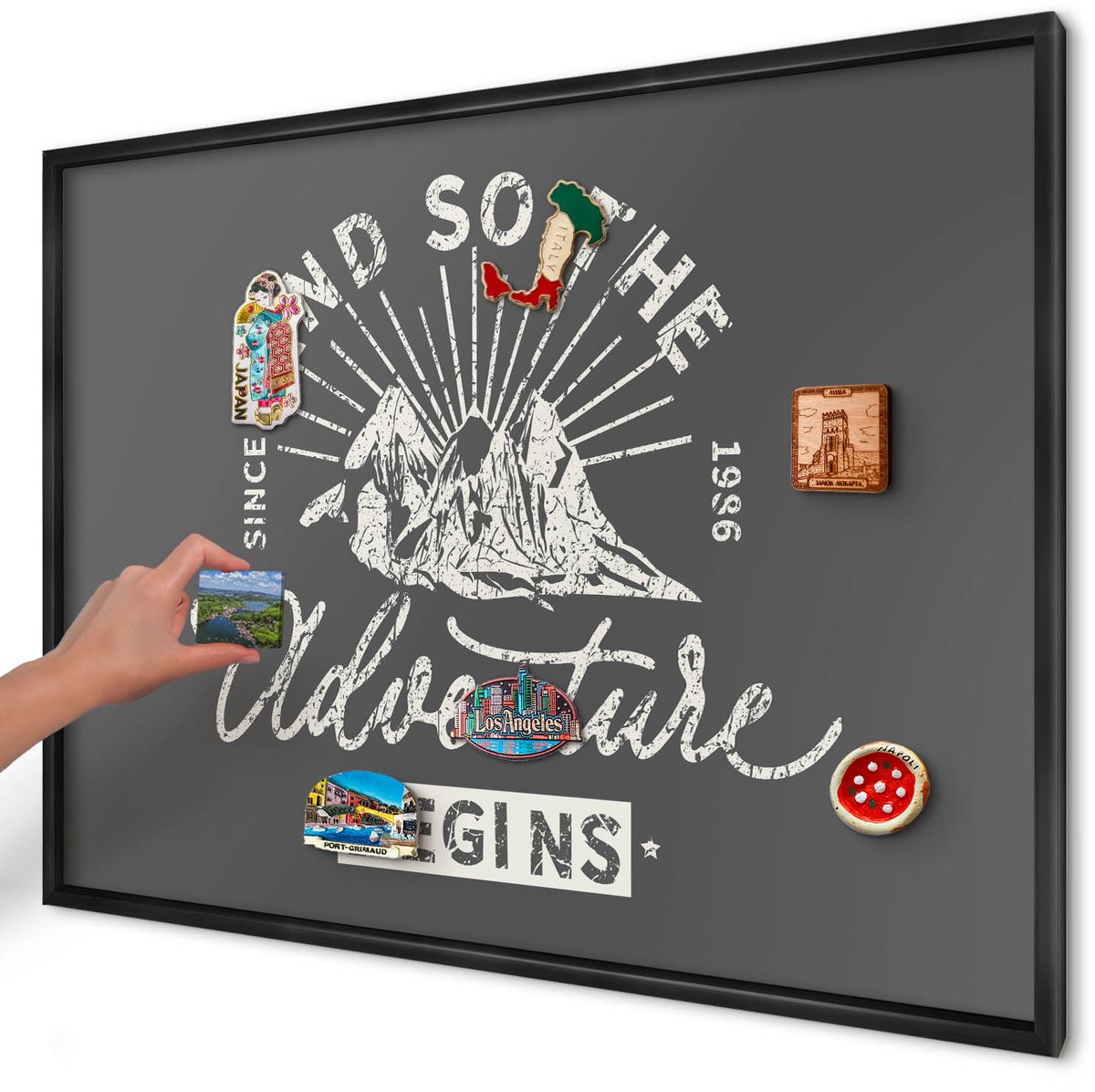Artprintcave Grijs Magneetbord mit Zwart Frame - 100x70 cm - Berginscriptie Magnetische Organizer - Vintage Notitiebord - Teksten