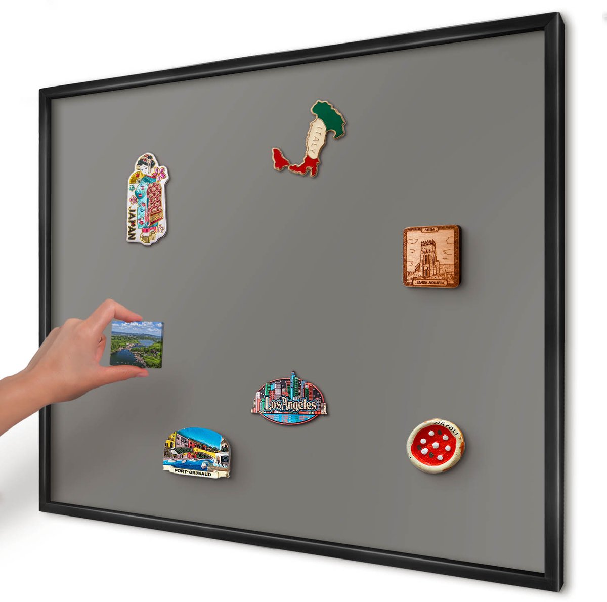 Artprintcave Blauw Magneetbord mit Zwart Frame - 80x60 cm - Donkergrijs Magneet Bord mit Frame - Minimalist Wandbord Magnetisch - Achtergronden En Patronen
