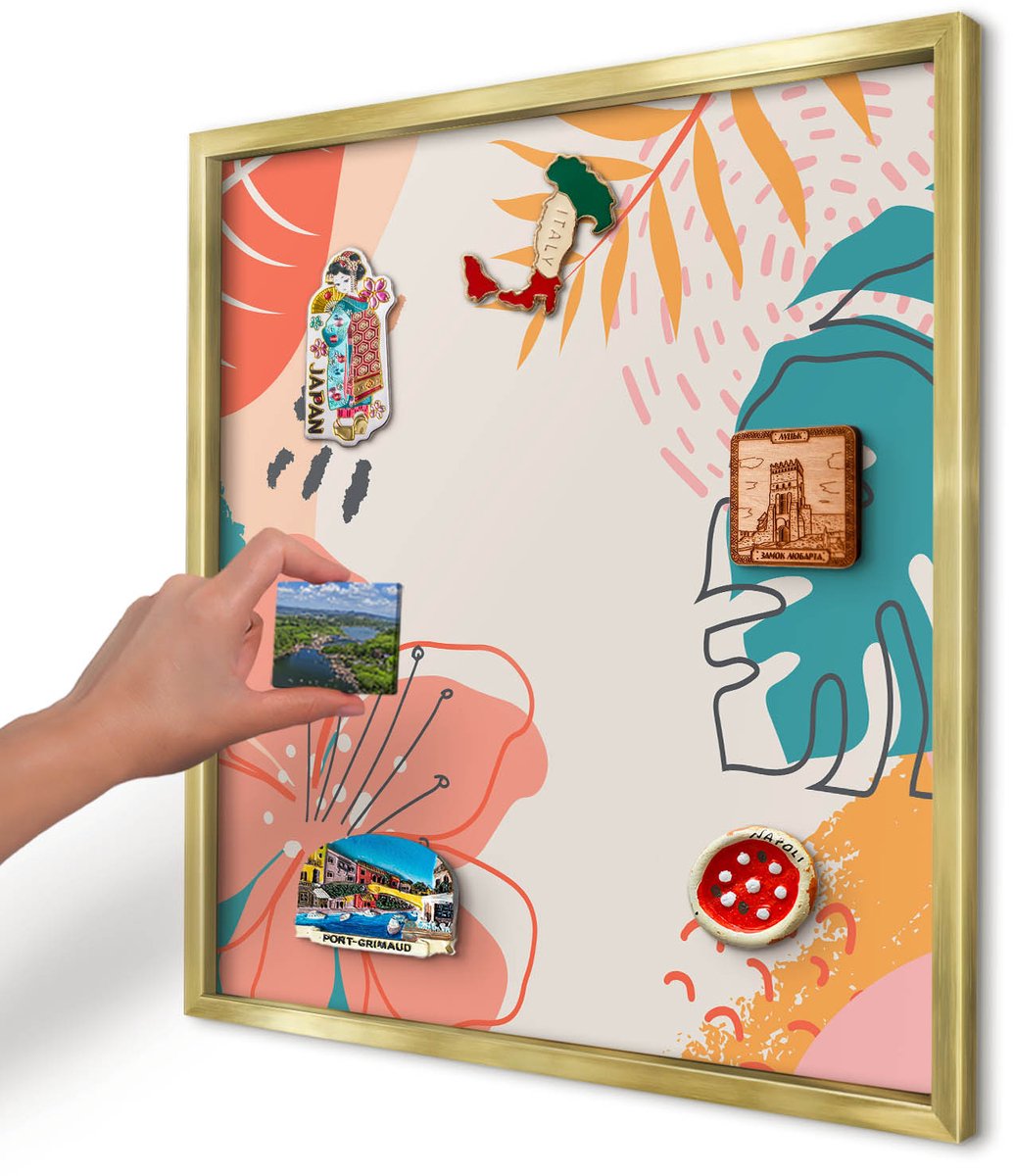Artprintcave Romig Magneetbord mit Gouden Frame - 50x50 cm - Moderne Natuur Magnetische Organizer - Abstract Memobord Keuken - Bloemen En Planten