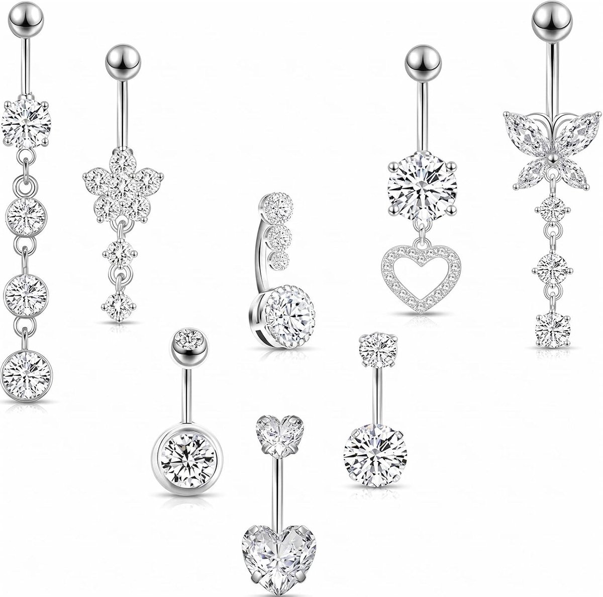 Zilver, Bauchnabelpiercing Chirurgisch Staal - Buikpiercing Roestvrij Staal Buikpiercing 14G, Schattige Sieraden Navelpiercing