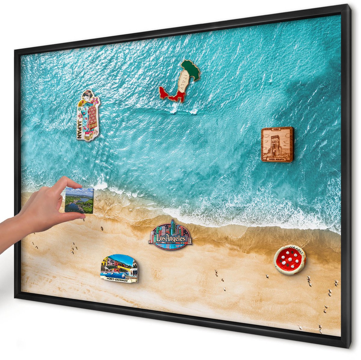 Artprintcave Turkoois Magneetbord mit Zwart Frame - 100x70 cm - Zee En Strand Magneet Bord mit Frame - Fotografisch Memobord Keuken - Landschappen