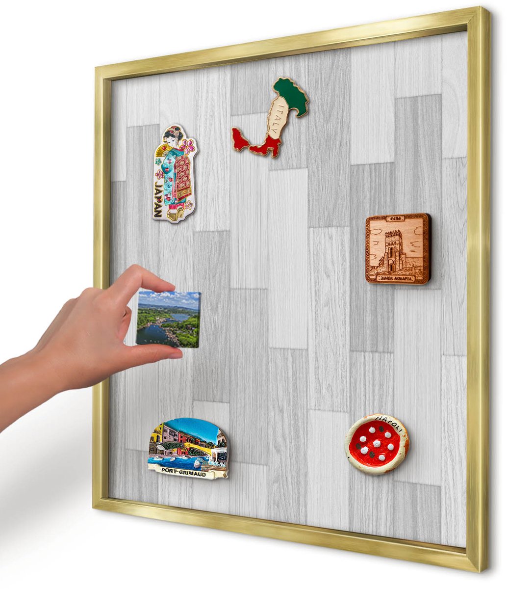Artprintcave Grijs Magneetbord mit Gouden Frame - 50x50 cm - Houtstructuur Notitiebord - Minimalist Magneetbord Voor Foto's - Texturen