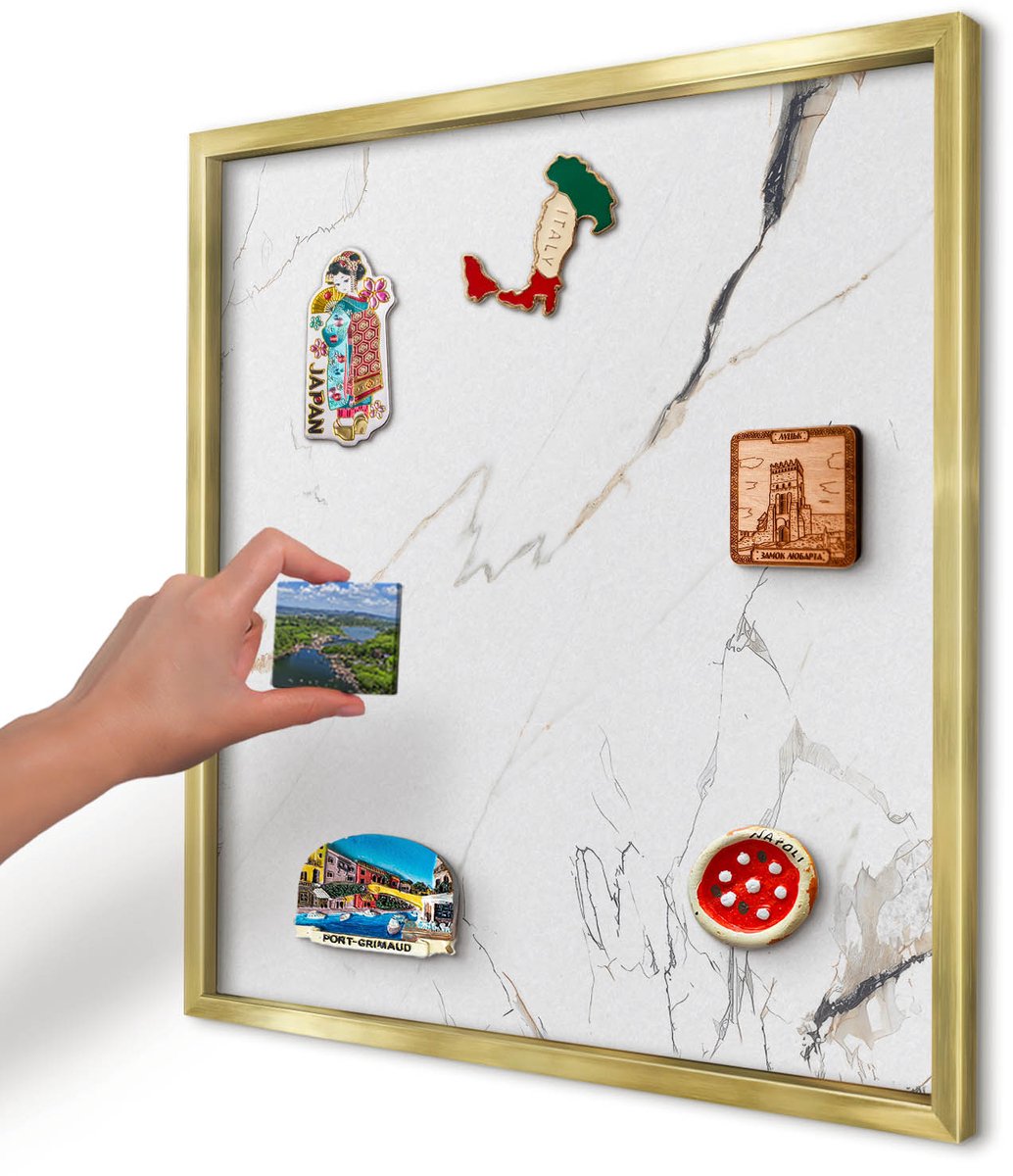 Artprintcave Wit Magneetbord mit Gouden Frame - 50x50 cm - Moderne Elegantie Magneetbord Voor Keuken - Modern Magneet Bord mit Frame - Texturen