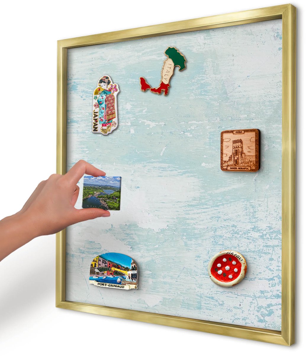 Artprintcave Wit Magneetbord mit Gouden Frame - 50x50 cm - Pastelkleurige Schaafwonden Magneetbord Voor Foto's - Minimalist Magneet Bord mit Frame - Texturen