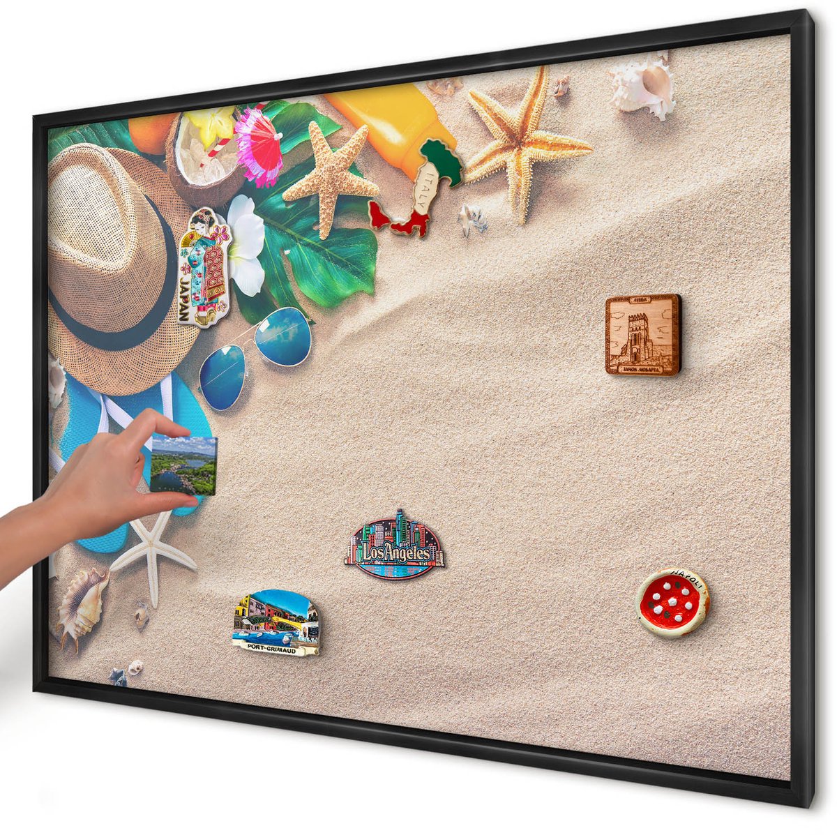 Artprintcave Beige Magneetbord mit Zwart Frame - 100x70 cm - Zomerse Ontspanning Magneetbord Voor Keuken - Fotografisch Memobord Keuken - Natuur