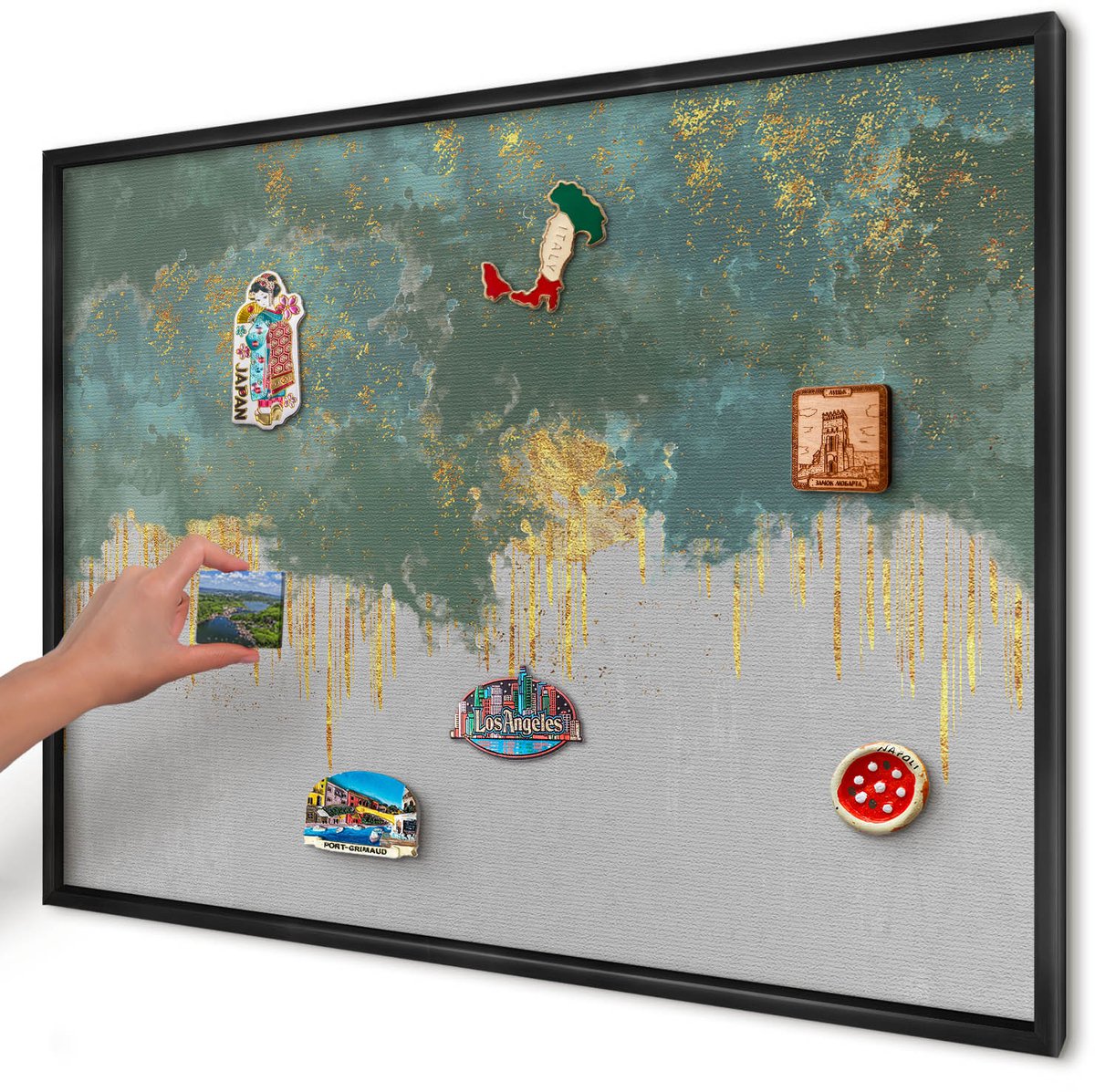 Artprintcave Turkoois Magneetbord mit Zwart Frame - 100x70 cm - Turquoise Abstractie Magneetbord Voor Foto's - Abstract Bord Voor Magneten - Abstractie