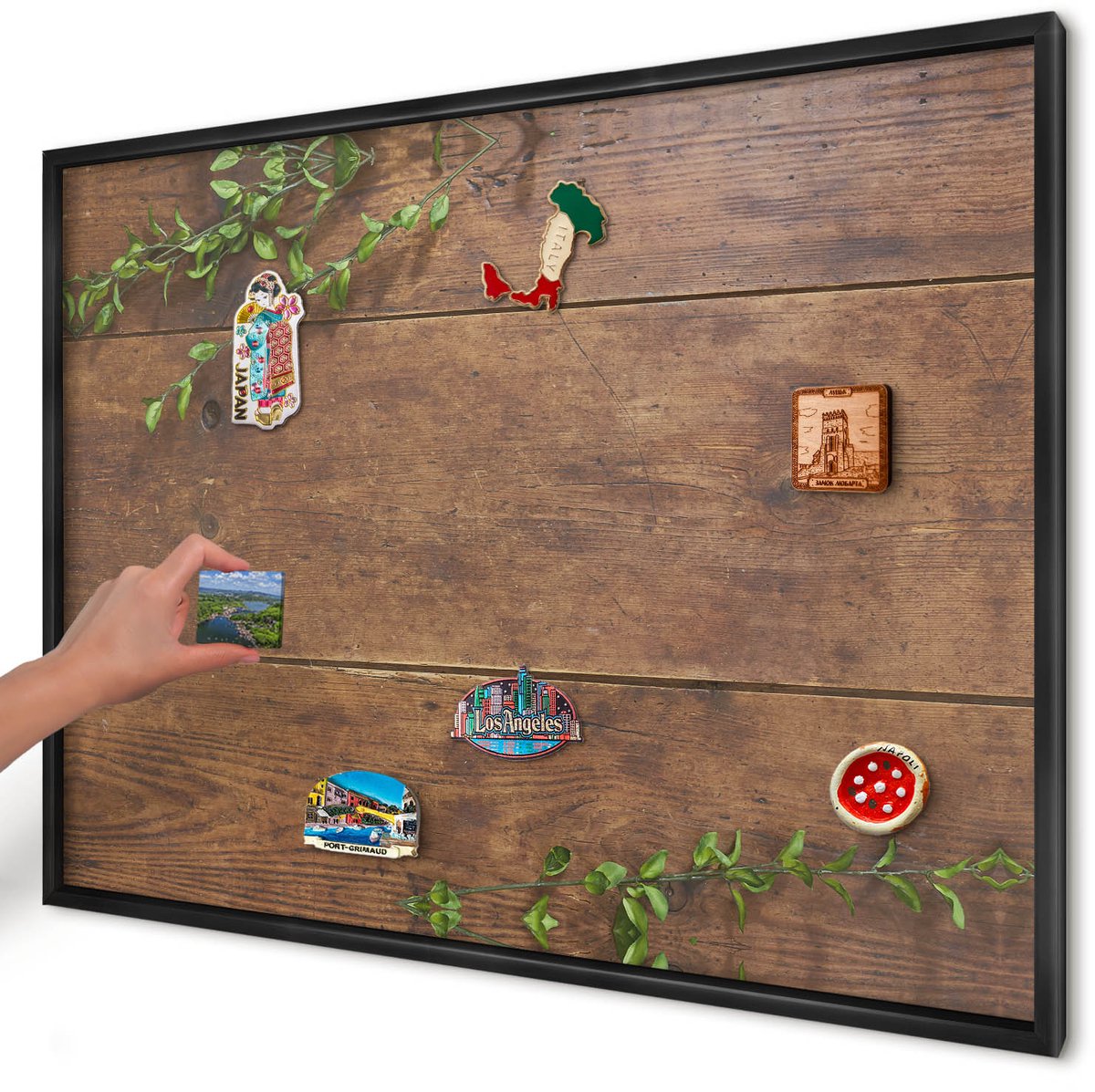Artprintcave Bruin Magneetbord mit Zwart Frame - 100x70 cm - Hout Natuur Magnetisch Bord - Rustiek Magneetbord Voor Foto's - Natuur