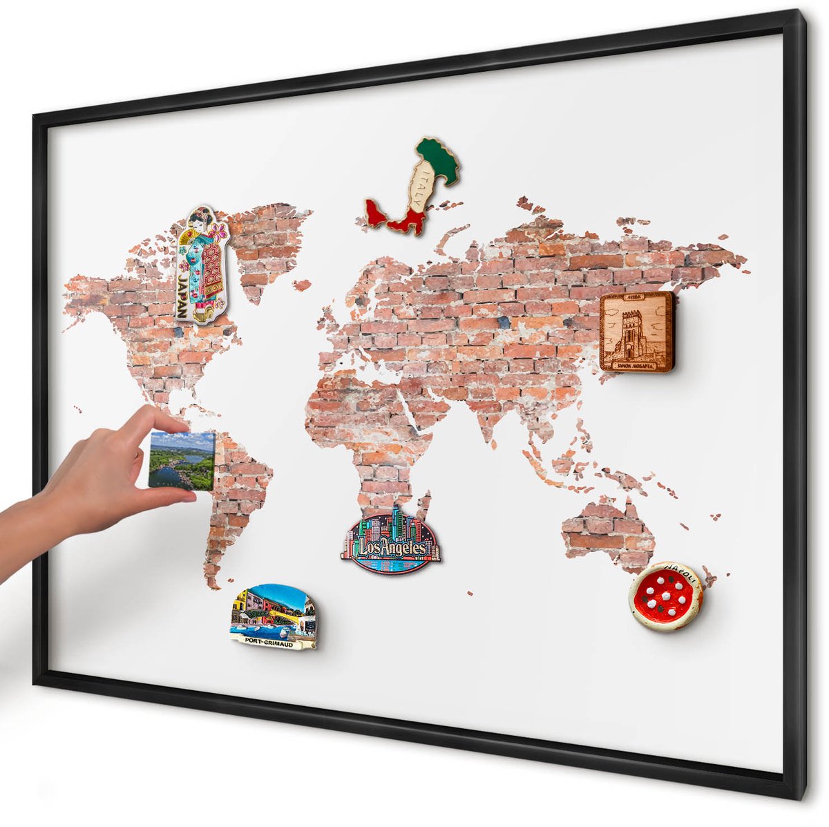 Artprintcave Wit Magneetbord mit Zwart Frame - 100x70 cm - Bakstenen Plattegrond Magnetisch Bord Voor Magneten - Industrieel/Loft Magneetbord Voor Foto's - Kaarten