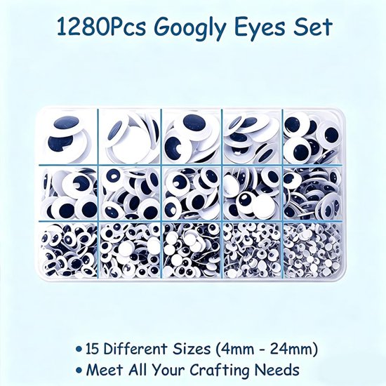 Ogen, zelfklevend, 15 maten, kunststof ogen om te knutselen, Googly Eyes voor doe-het-zelf, scrapbooking, handwerk, knutselogen, accessoires, zwart en wit — afbeelding 2