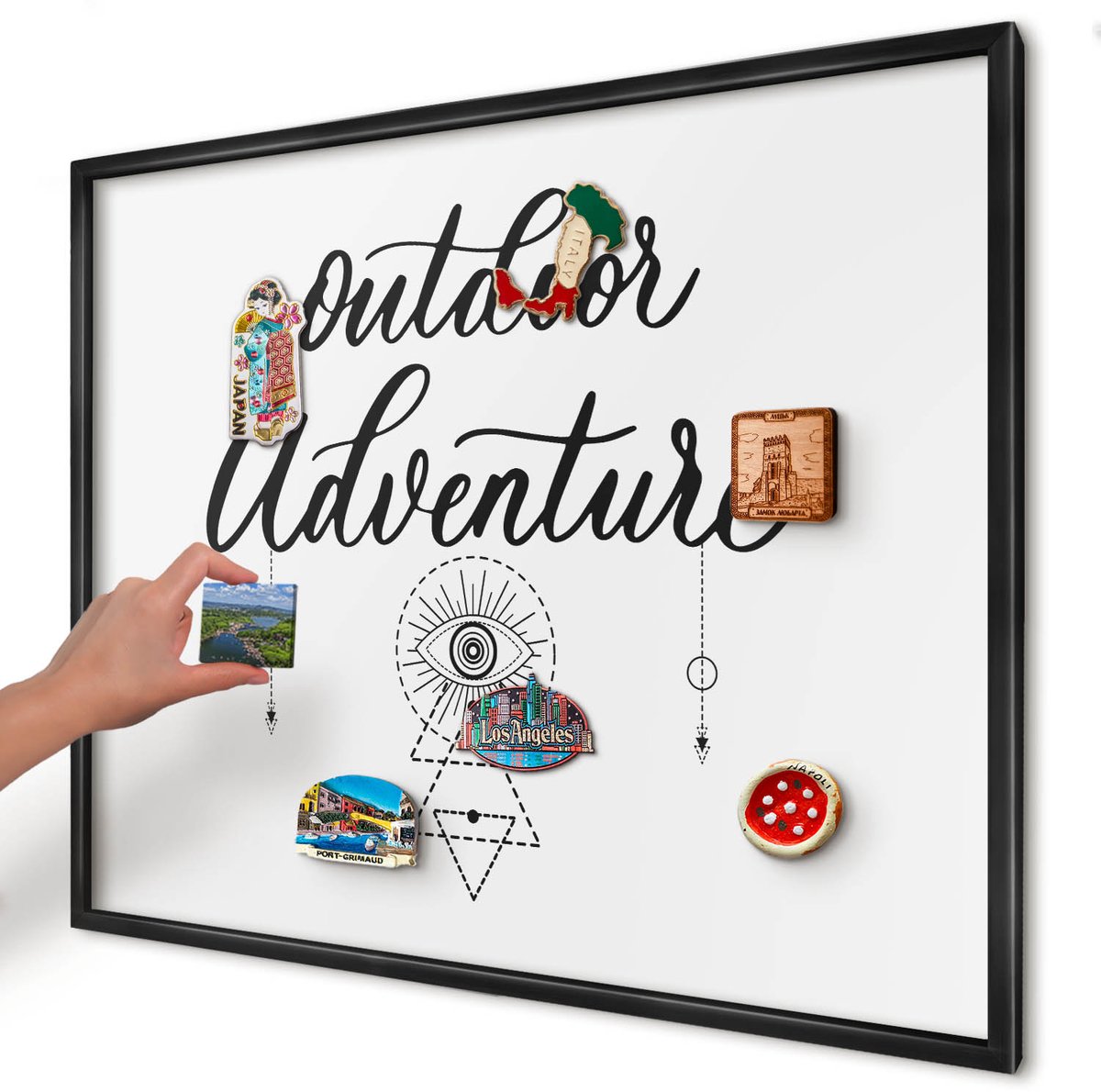 Artprintcave Wit Magneetbord mit Zwart Frame - 80x60 cm - Buitenavontuur Wandbord Magnetisch - Typografisch Magnetisch Bord Voor Magneten - Teksten
