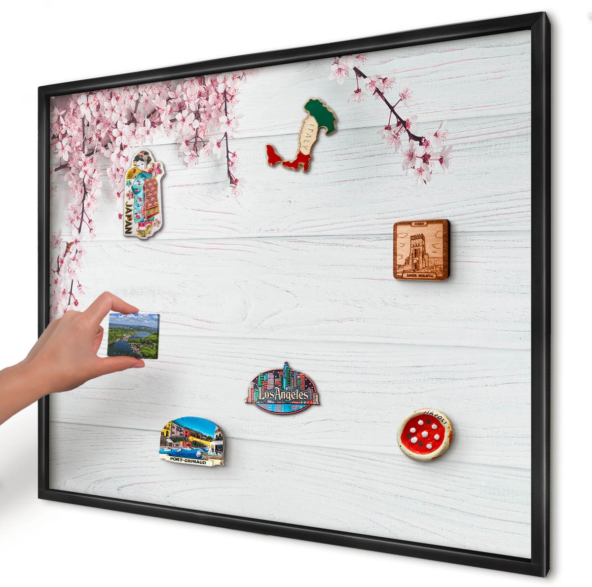 Artprintcave Wit Magneetbord mit Zwart Frame - 80x60 cm - Bloeiende Elegantie Magnetisch Bord - Minimalist Bord Voor Magneten - Bloemen En Planten