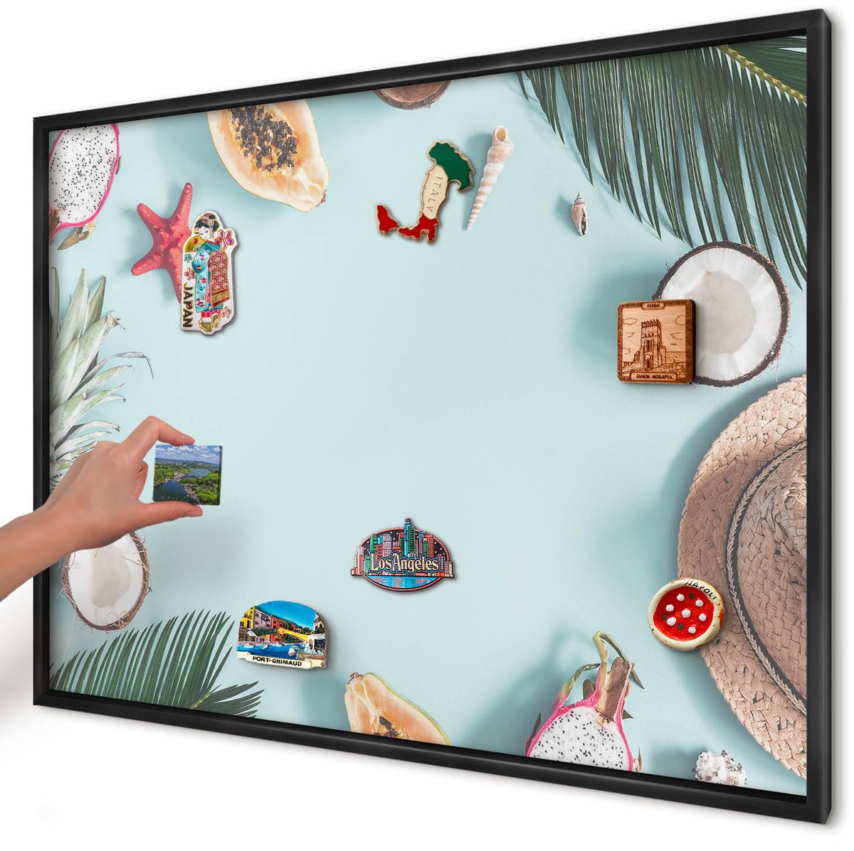 Artprintcave Blauw Magneetbord mit Zwart Frame - 100x70 cm - Tropische Vakantie Wandbord Magnetisch - Modern Notitiebord - Natuur