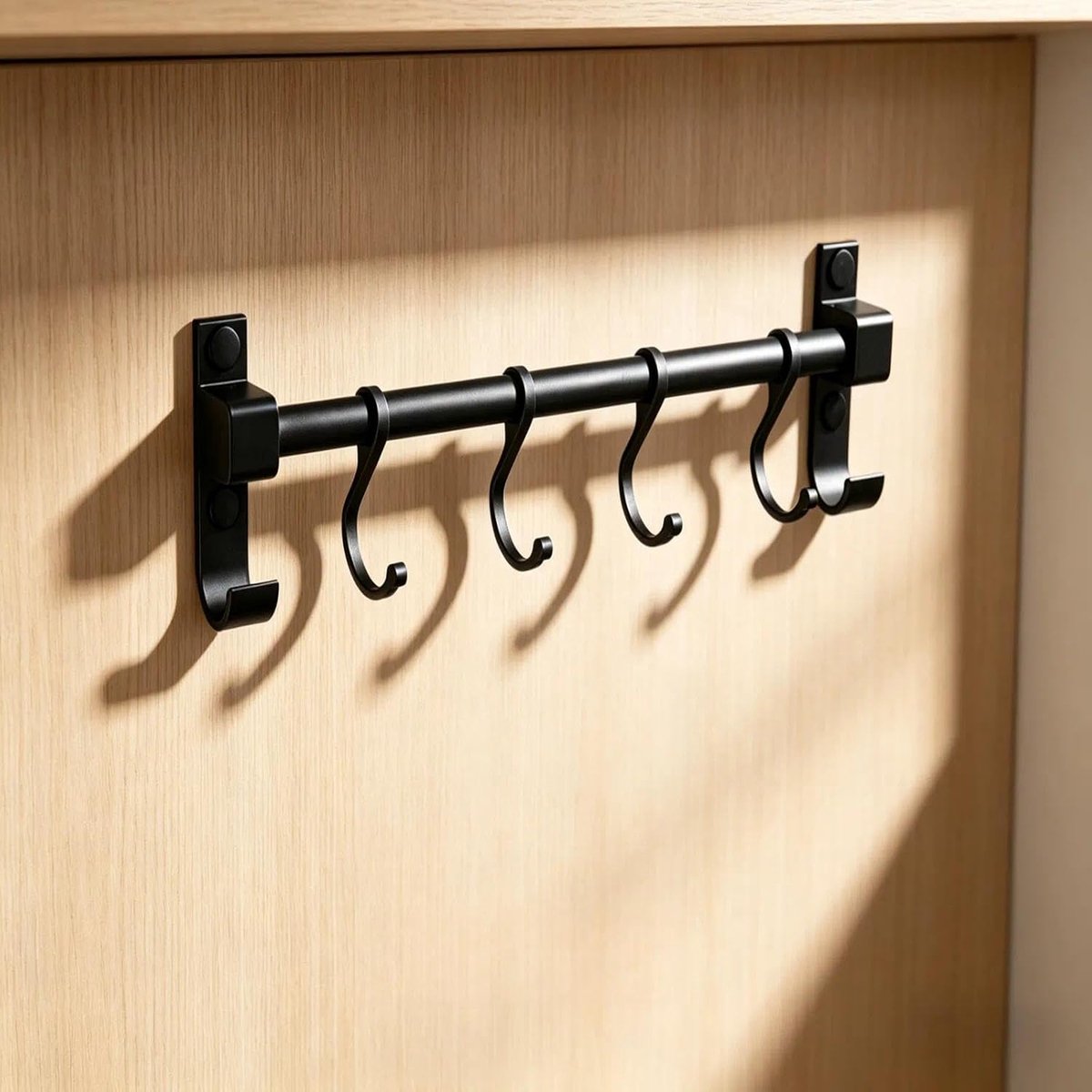30 cm hakenlijst keuken met 4 beweegbare haken – zwart, aluminium