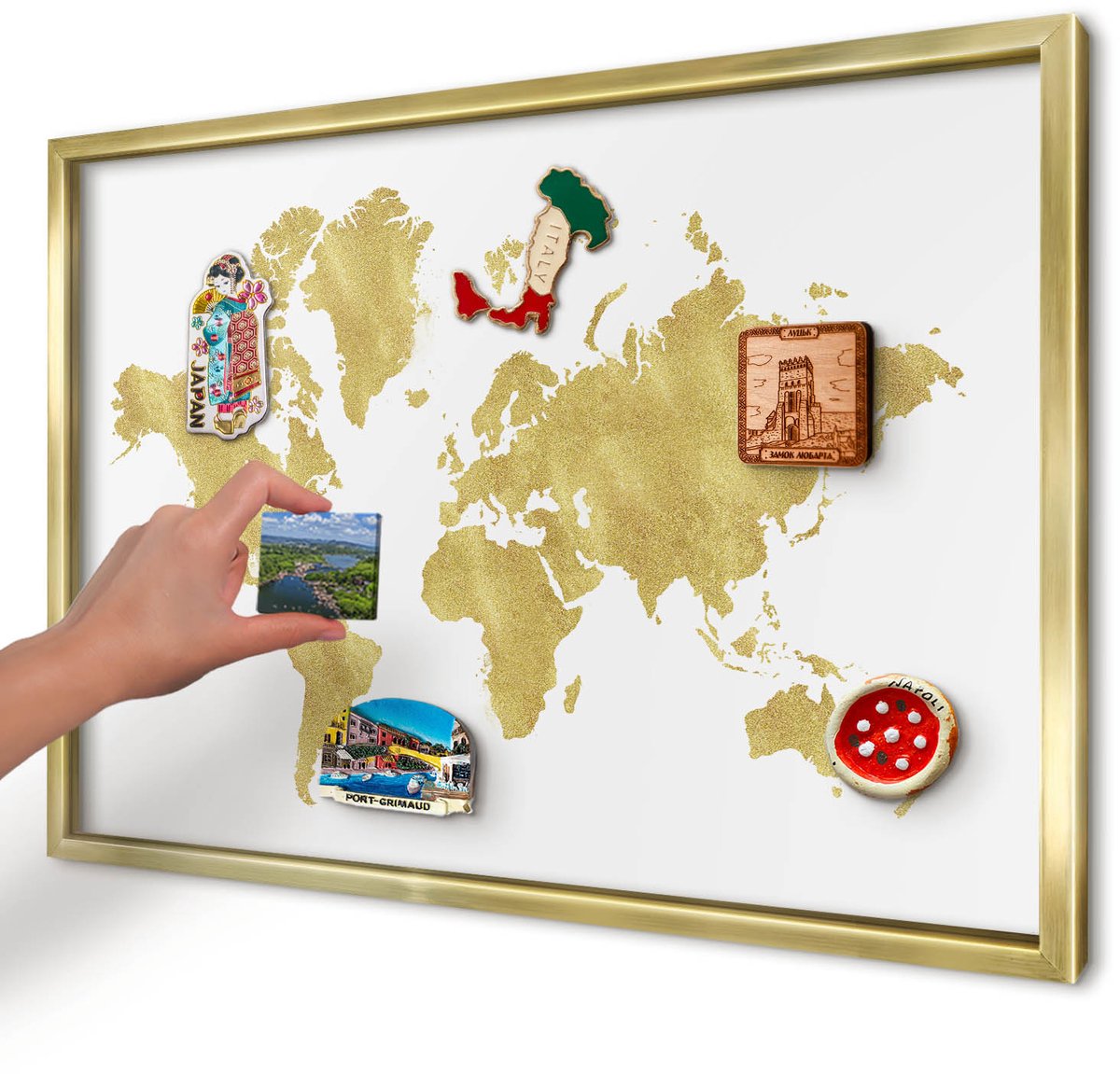Artprintcave Wit Magneetbord mit Gouden Frame - 60x40 cm - Wereldkaart Magnetische Organizer - Modern Wandbord Magnetisch - Kaarten