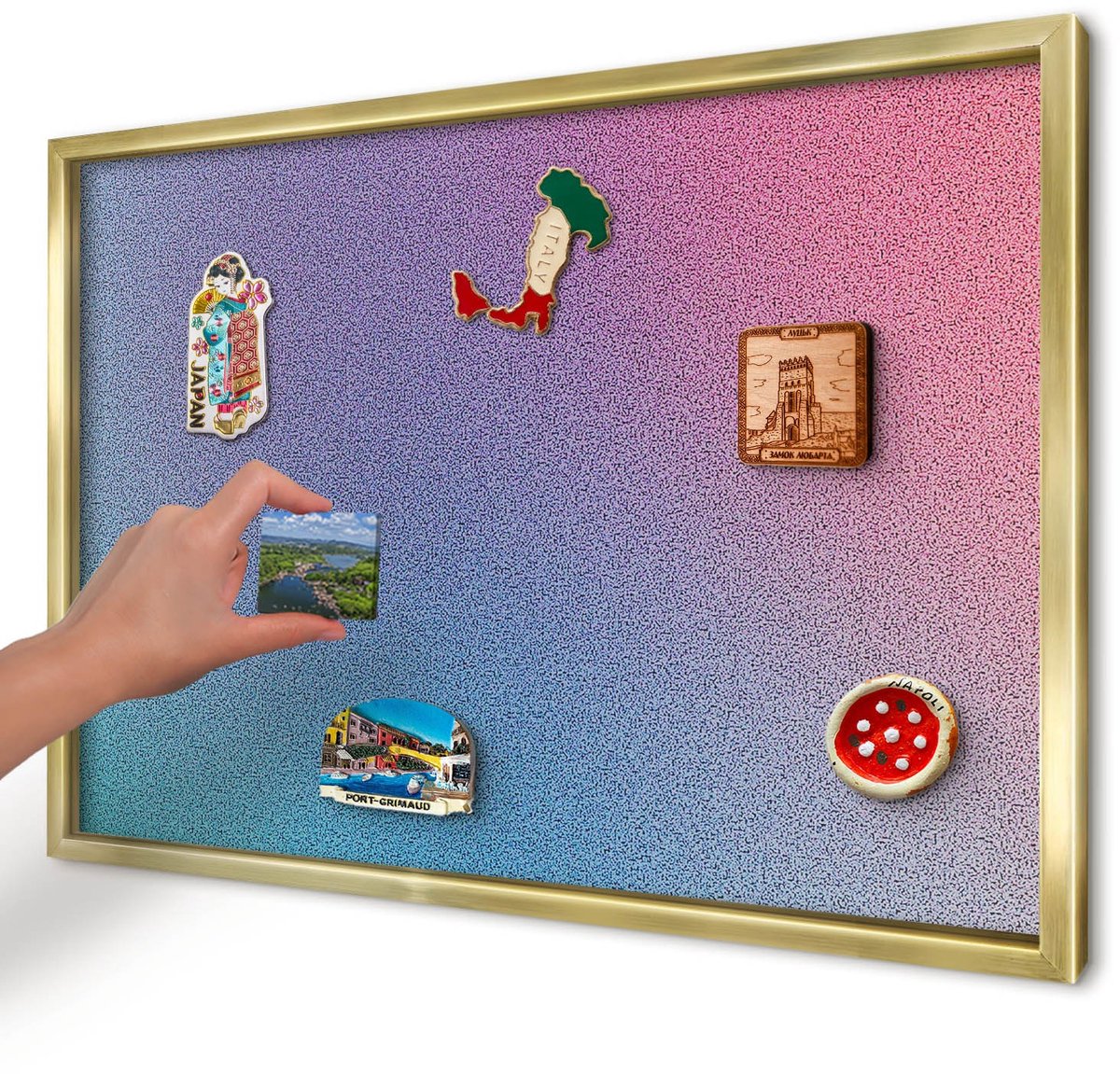 Artprintcave Paars Magneetbord mit Gouden Frame - 60x40 cm - Kleurrijk Verloop Magnetisch Bord - Abstract Memobord Keuken - Abstractie