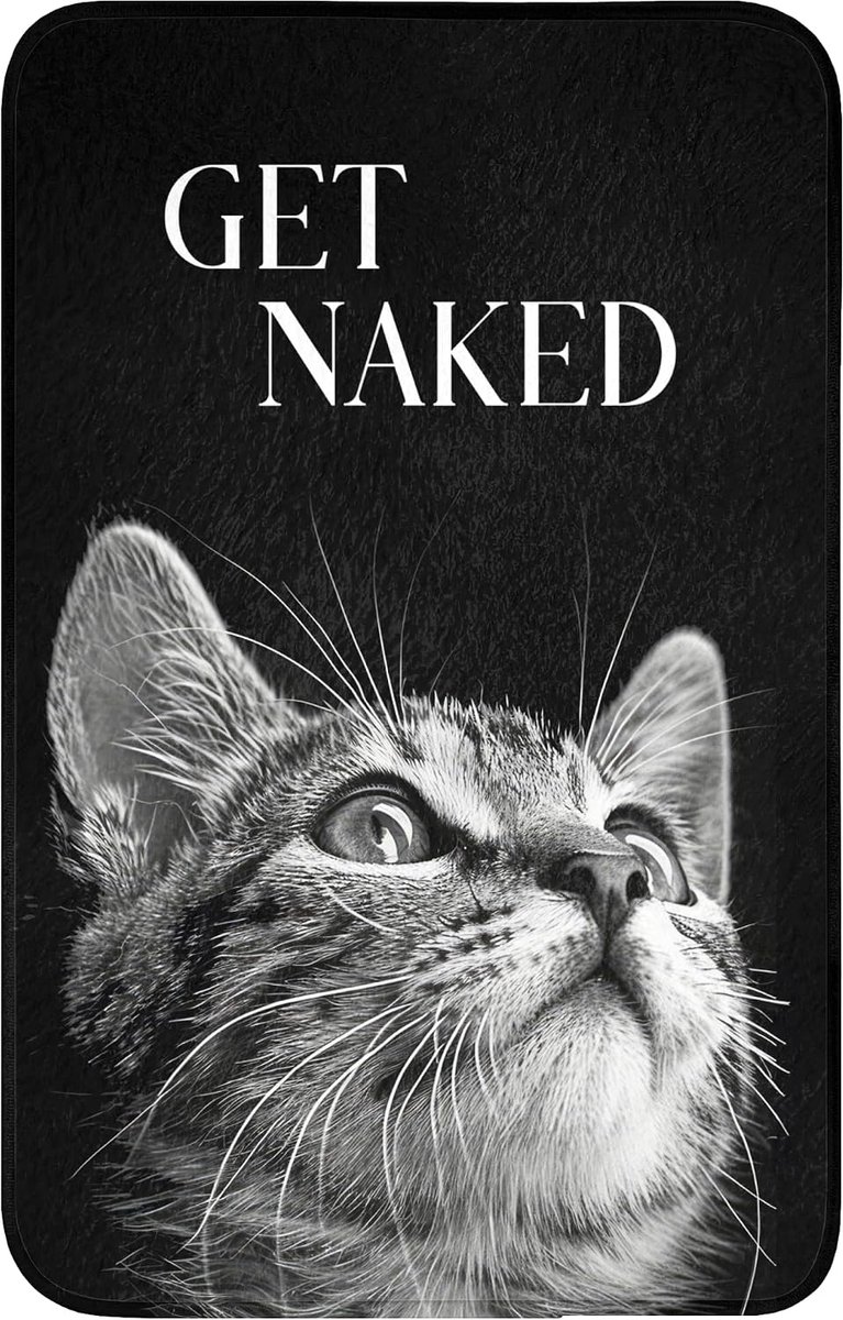 SnelShoppen - Badmat Rechthoekig 50x80cm Antislip Toiletmat Geheugenfoam Wasbaar Zacht Badkameraccessoires Kat - Dieren - Quote - Get Naked - Zwart