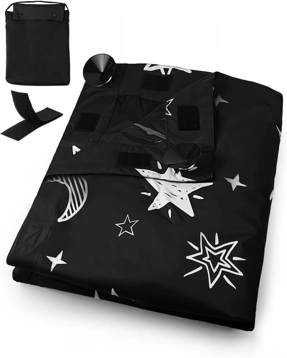 VHV-Draagbare Verduisteringsgordijn - 130x198 cm - Eenvoudig Verstelbaar en Zonder Boren - Ideaal voor Babykamer, Slaapkamer, Reizen en Lichtgewicht - Zwart