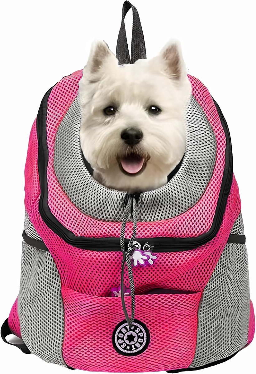 SnelShoppen - Hondenrugzak voor Honden en Katten, Draagtas, Transportbox, Verstelbare Puppytas, Ademend, Lichtgewicht, Ergonomisch, Roze, Tot 5 kg, Vo