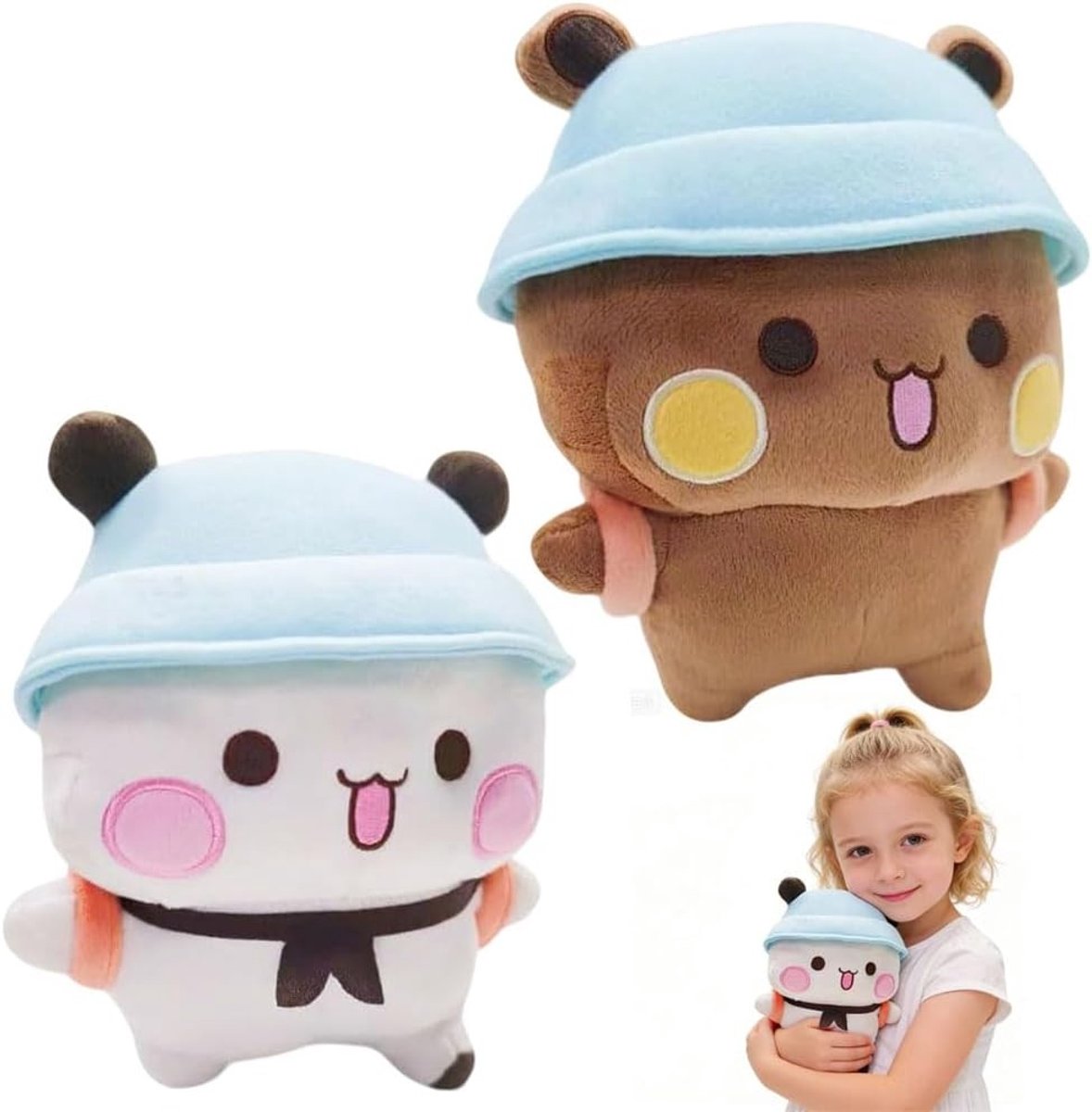 Set van 2 Pluche Speelgoed Panda Beren, Schattige Zachte Pluche Kussens, Perfect als Verjaardagscadeau voor Jongens en Meisjes