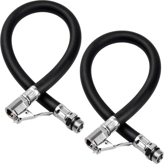 Foto: 2 stuks heavy duty rubber bandendrukmeter flexibele duurzame luchtslang voor auto motor en fiets met universele aansluitingen