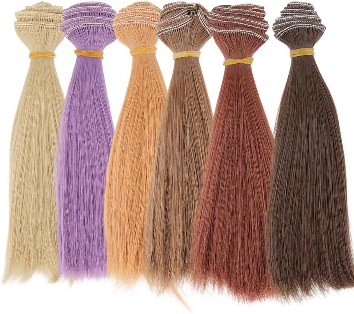 6 Stuks Poppenpruiken in 6 Kleuren, Recht Lang Poppenhaar van 15 cm, Kunststof Haarextensies voor Doe-het-zelf Projecten en Vervangingen