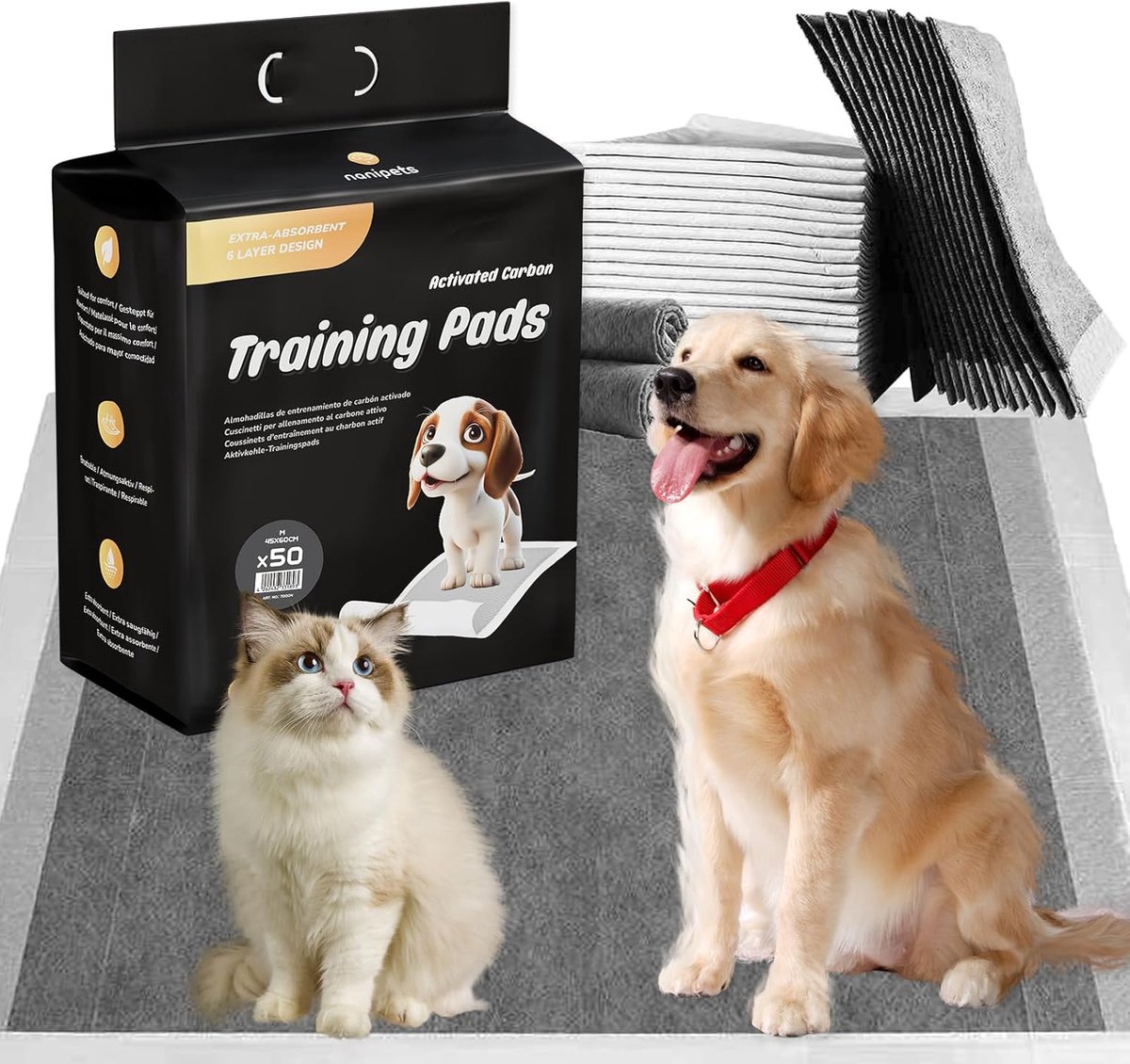 SnelShoppen - Puppy Pads Actieve Koolstof Training Pads voor Honden, Super Absorberend en Lekvrij, 45 x 60 CM Extra Groot, Dikker, 50 Stuks