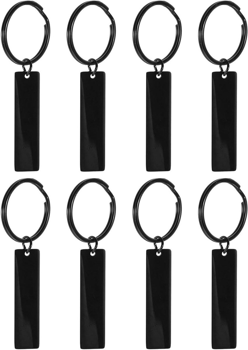 Graveerbare Sleutelhangers - Sleutelhangers RVS - Zelf Labels Maken - Rechthoekige Labels - 8 stuks - Zwart