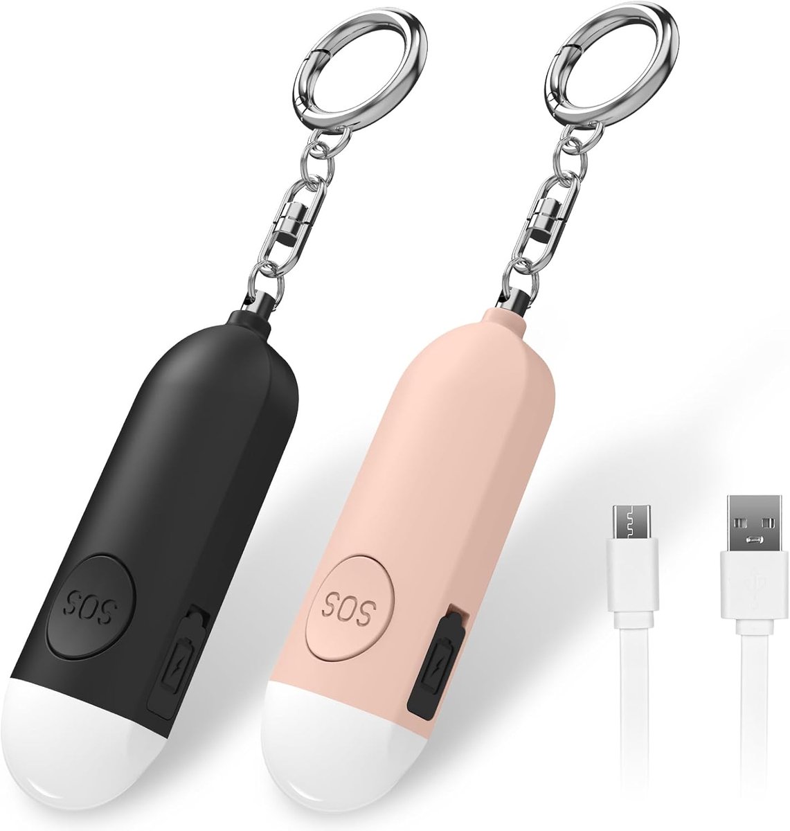 SnelShoppen - 2Pack Persoonlijk Alarm 130dB Zekere Veiligheid Alarm Oplaadbare Sirene met LED Licht, Zelfverdediging Sleutelhanger voor Kinderen