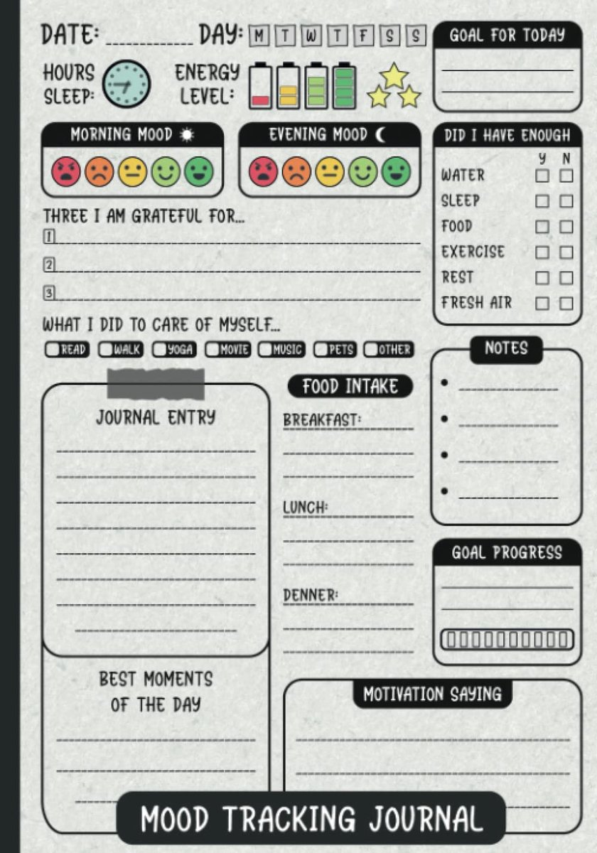 SnelShoppen - Mood Tracking Journal - Dagelijkse Gezondheid & Mentale Gezondheid Tracker - Volg je Stemming, Energie, Slaap, Voeding, Doelen & Meer -