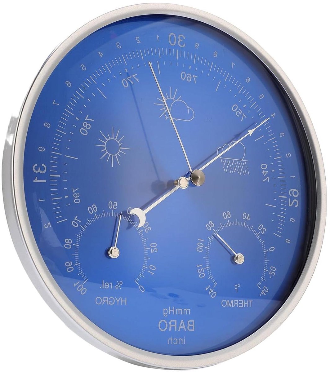 Weerstation 3-in-1 - Barometer Hygrometer - Weer Voorspellen - Grote Witte Wijzerplaat - 180 mm - Aluminium