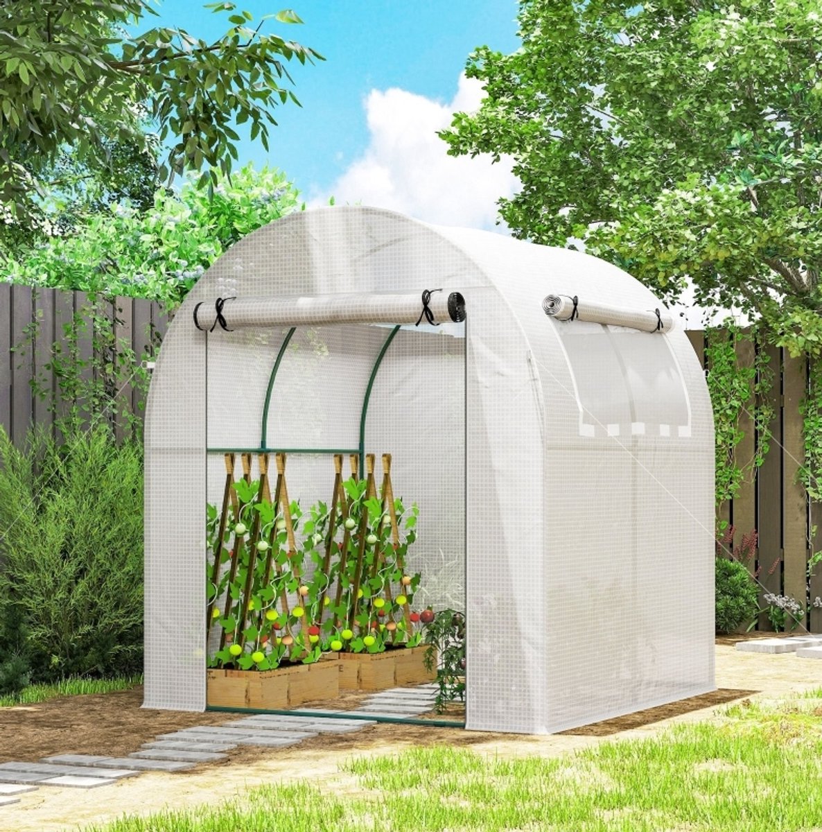 COVREO Foliekas 180 x 180 x 200 cm, wit, stalen frame met ventilatieraam