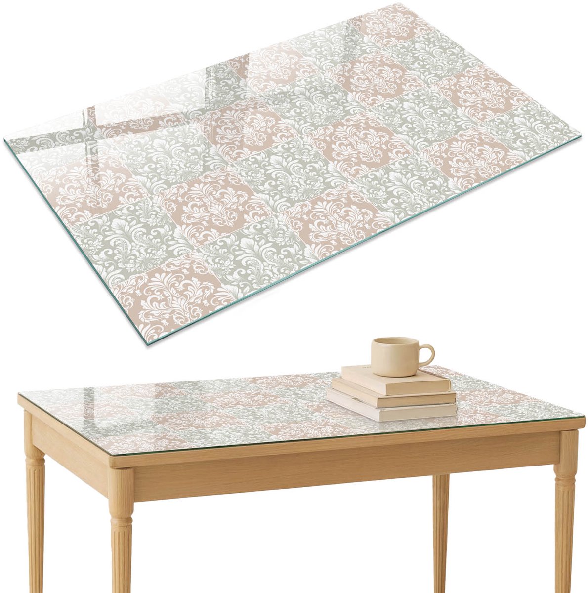 ArtPrintCave Klassiek ornament Glazen Tafelblad 120x80 cm - Tafelblad Rechthoek - Beige Tafelblad Glas - Achtergronden en patronen Glazen Eettafel