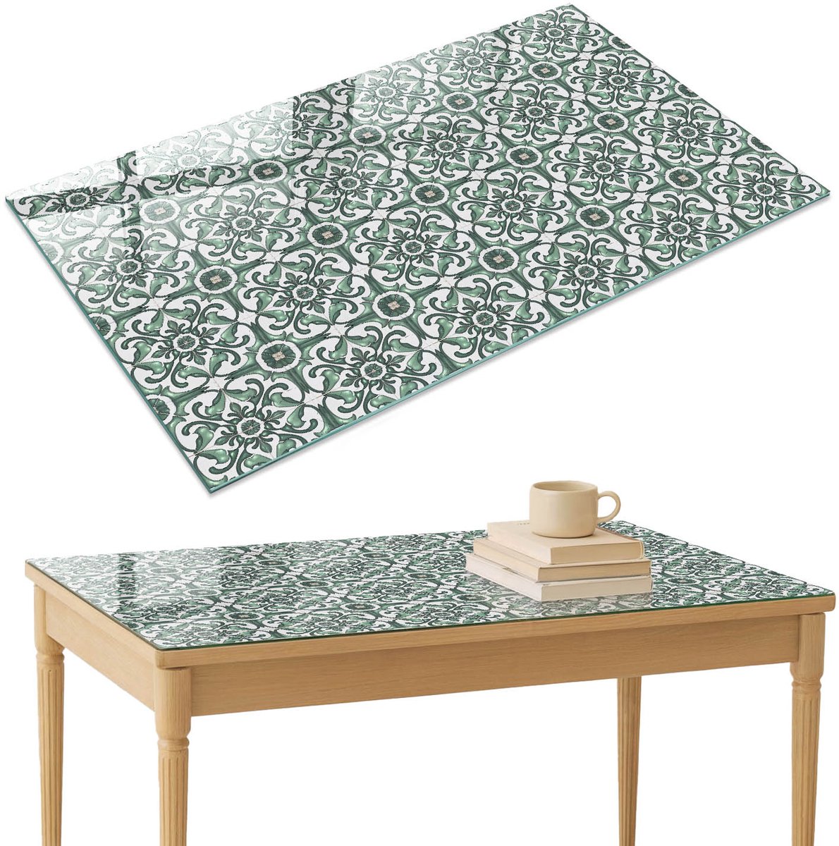 ArtPrintCave Groene tegels Glazen Tafelblad 120x80 cm - Tafelblad Rechthoek - Groente Keukentafel - Achtergronden en patronen Keukentafel
