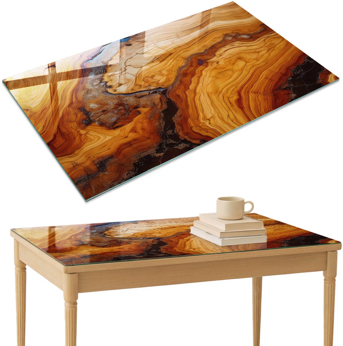 ArtPrintCave Korrelpatronen Glazen Tafelblad 120x80 cm - Tafelblad Rechthoek - Oranje Bureaublad - Texturen Keukentafel