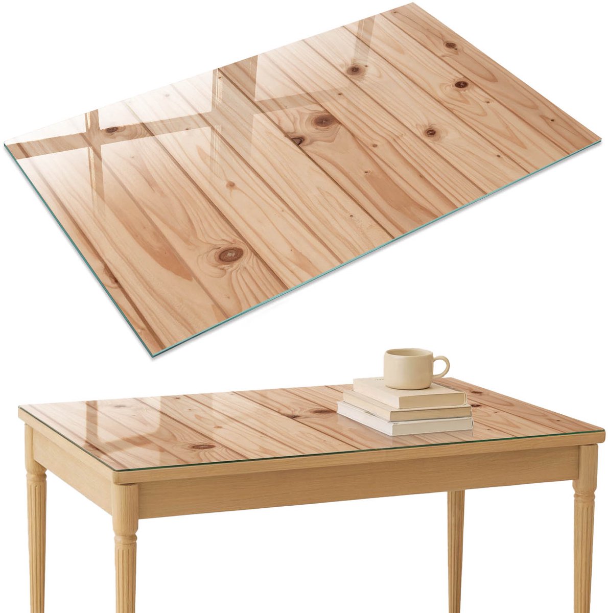 ArtPrintCave Houtstructuur Glazen Tafelblad 120x80 cm - Tafelblad Rechthoek - Beige Bureaublad - Texturen Keukentafel