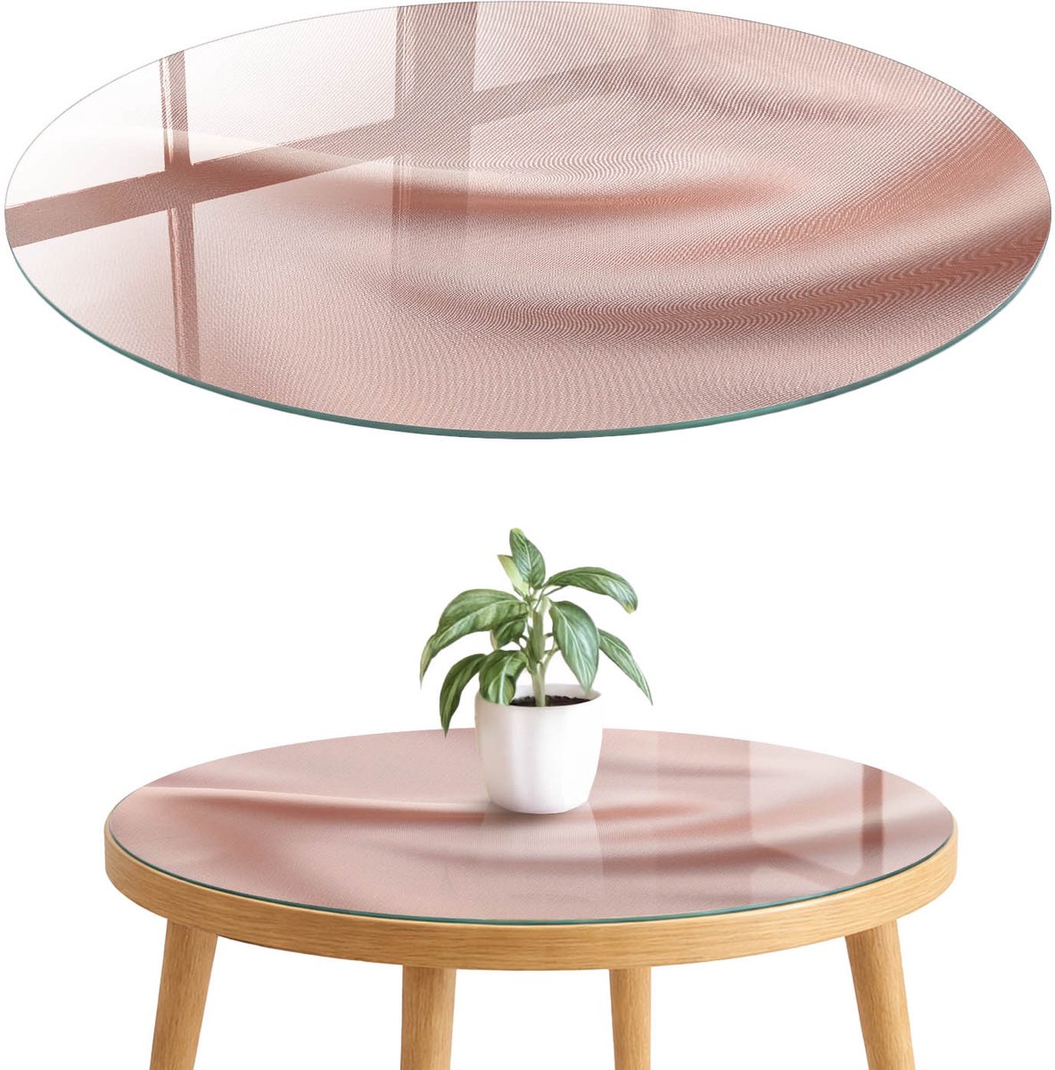 ArtPrintCave Subtiele stof Glazen Tafelblad fi70 cm - Tafelblad Rond - Roze Glazen Eettafel - Achtergronden en patronen Glazen Eettafel